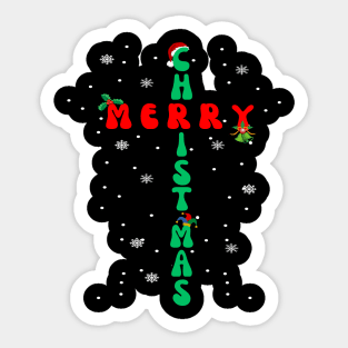 Groovy Christian Christmas Santa hat Jesus Cross and snow Sticker